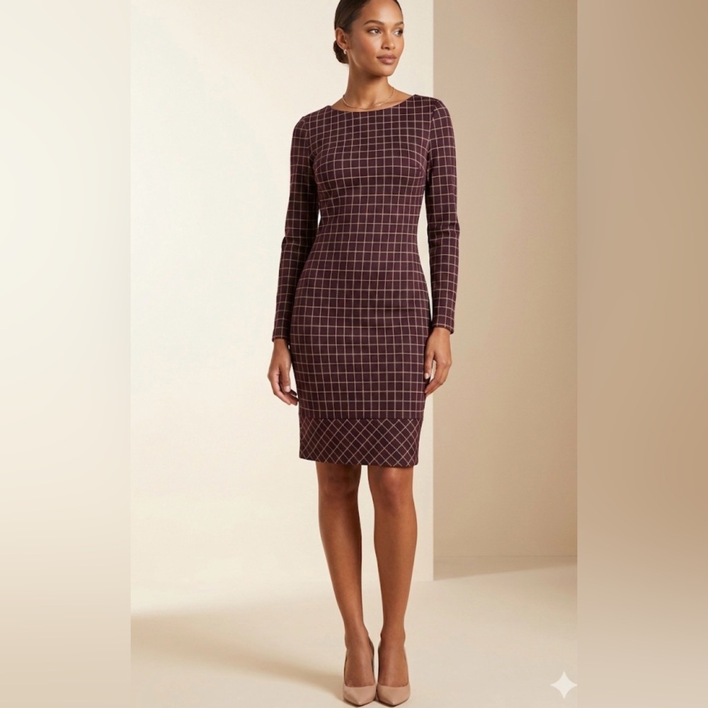 The Limited Bodycon Elegant Checkered Long Sleeve Lined Dress(XXS)
